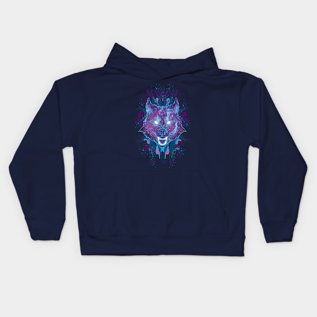 Starry Wolf Kids Hoodie by RioBurton